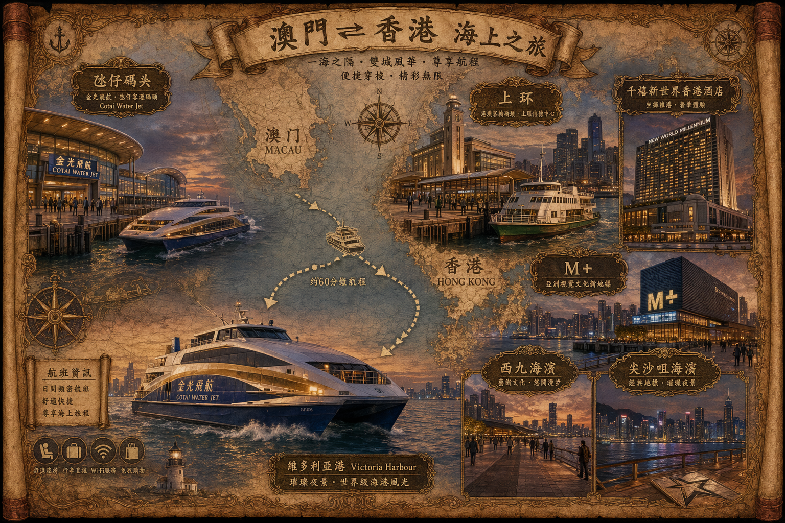 港澳 Day 3 换城景点卷轴插画