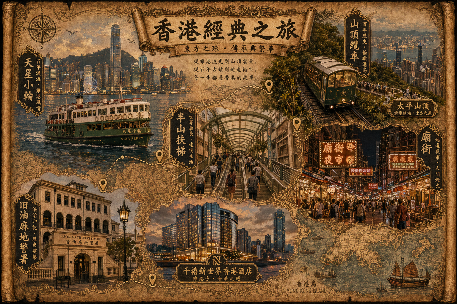 香港 Day 4 景点卷轴插画